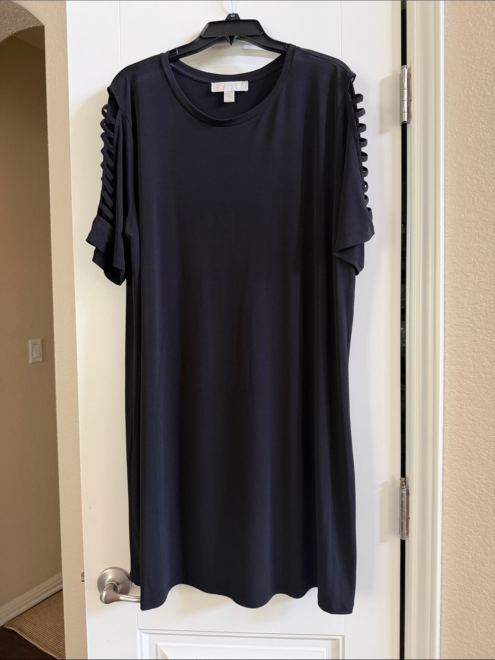 MICHAEL Michael Kors Black Midi Dress with Ladder-Sleeve Detail